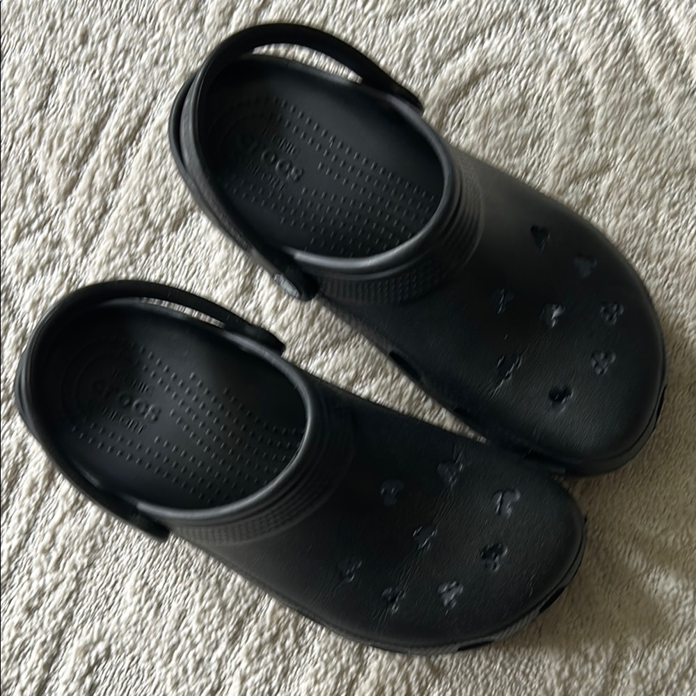 Black Crocs with Mickey Disney cut out